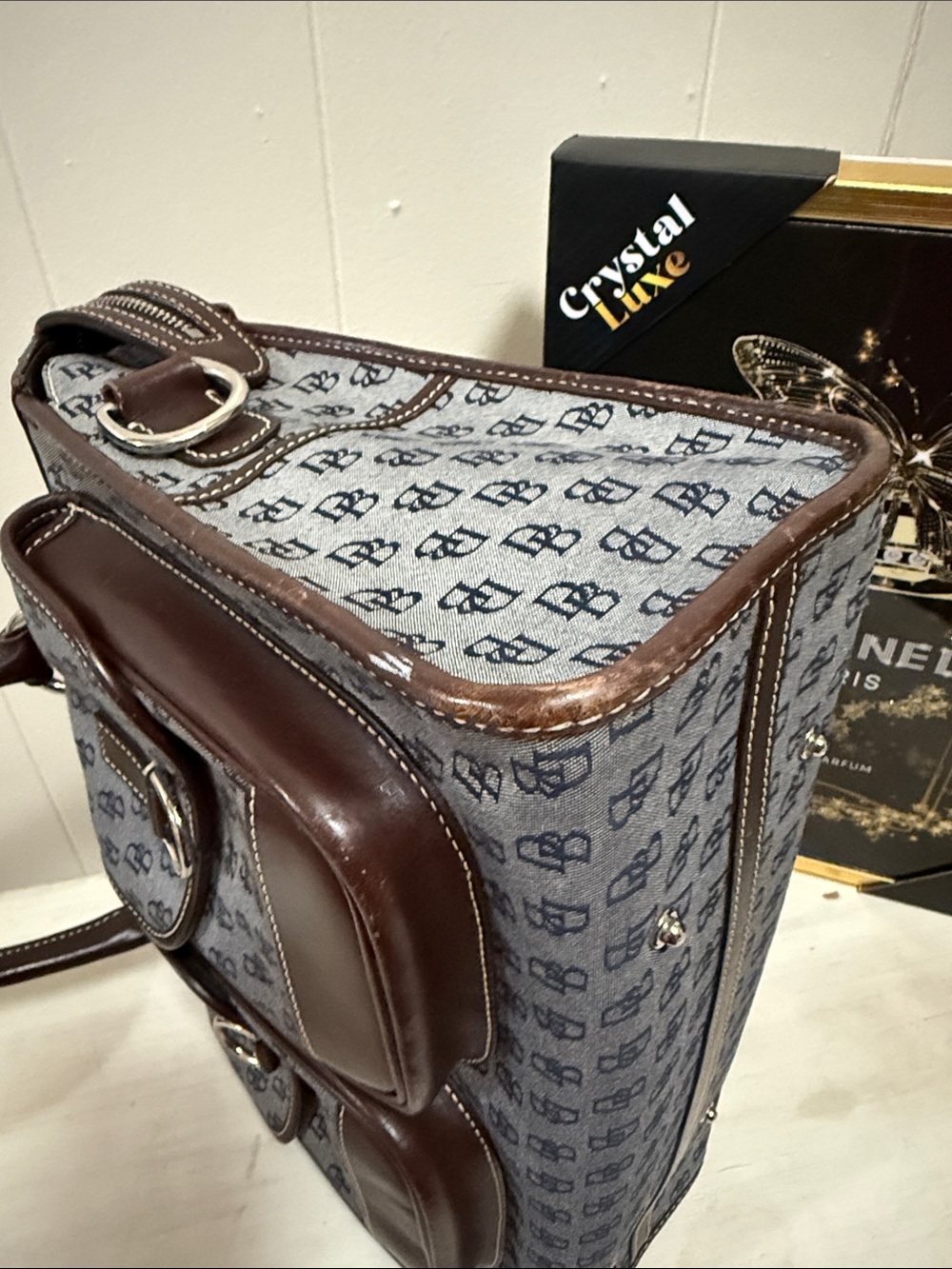 Dooney & Bourke Brown Leather Patterned Dual-Pocket Satchel with Top Handles - Picture 6 of 12